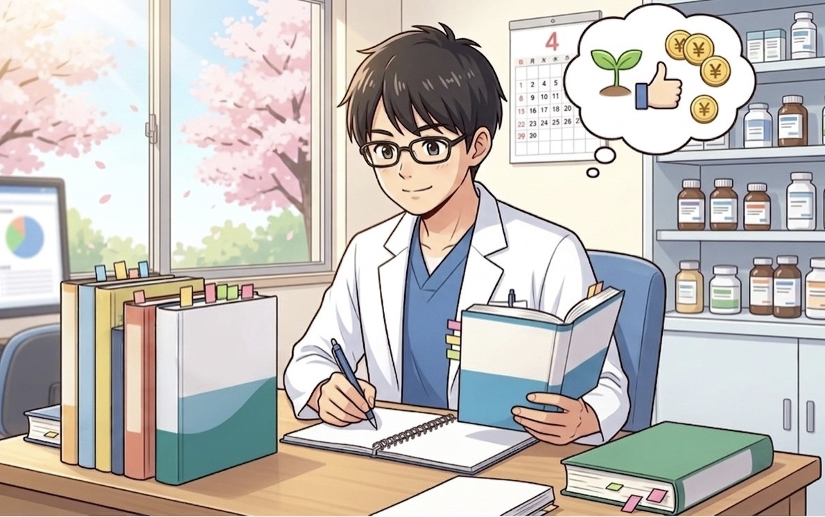 医学書や専門書を読んで勉強している薬剤師